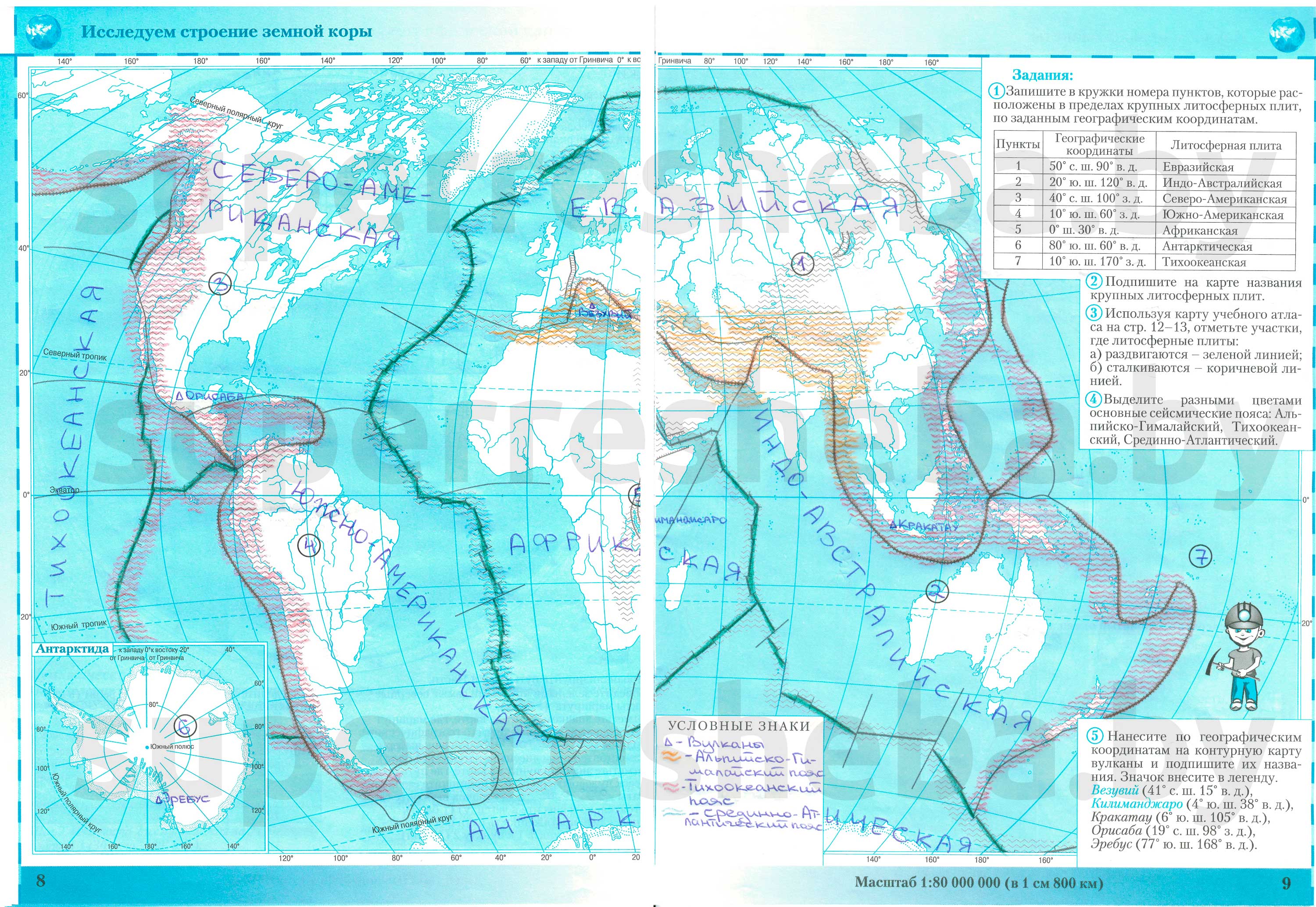 Контурная карта литосферные плиты 5 класс распечатать