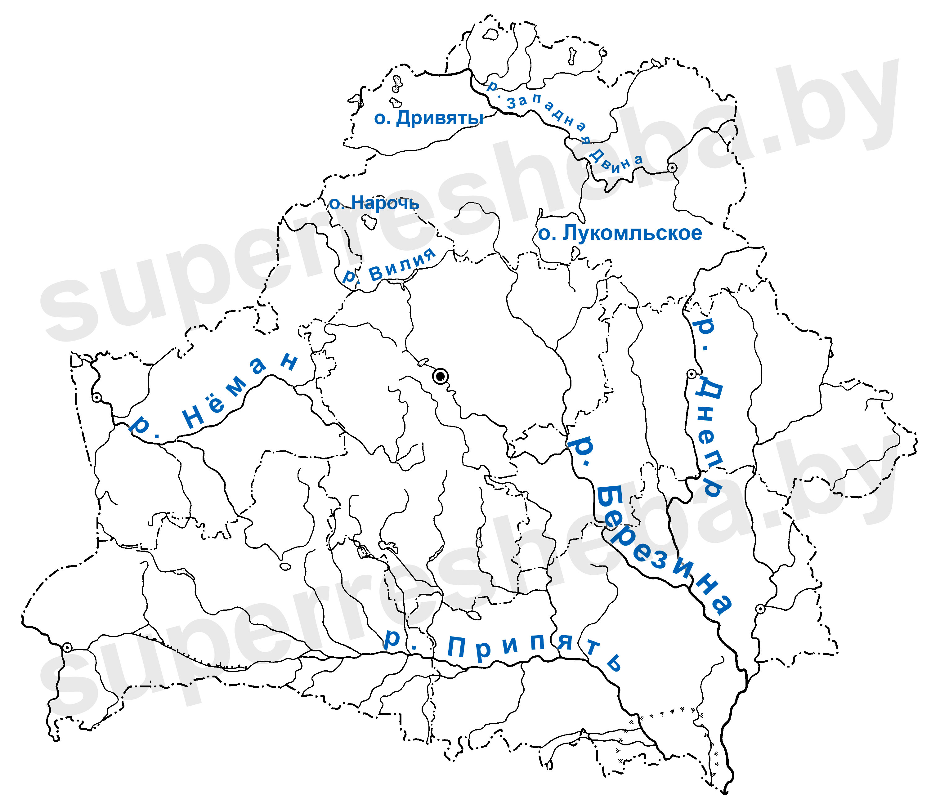 Контурная карта беларуси реки и озера